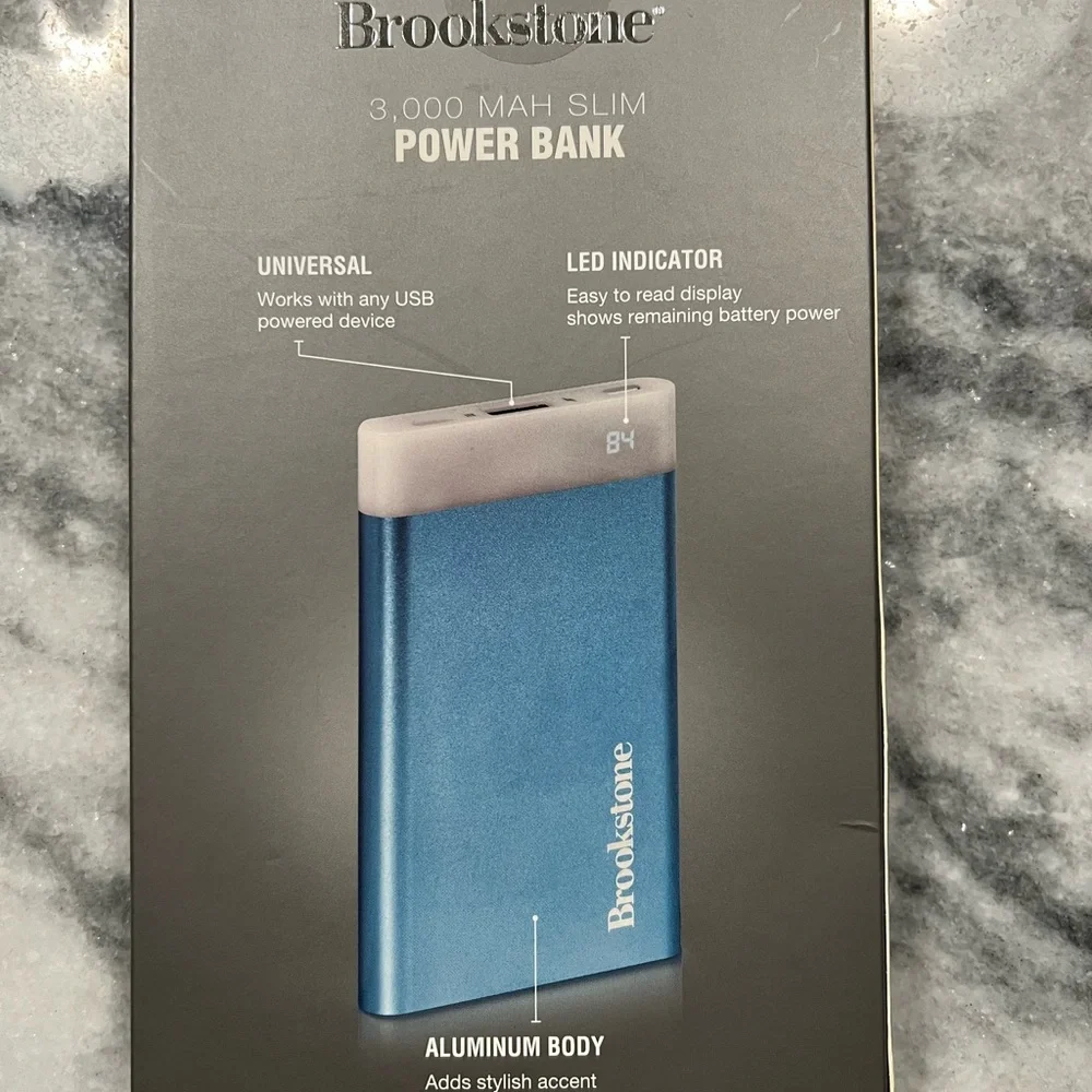 Brookstone Silver and Blue Power Bank
